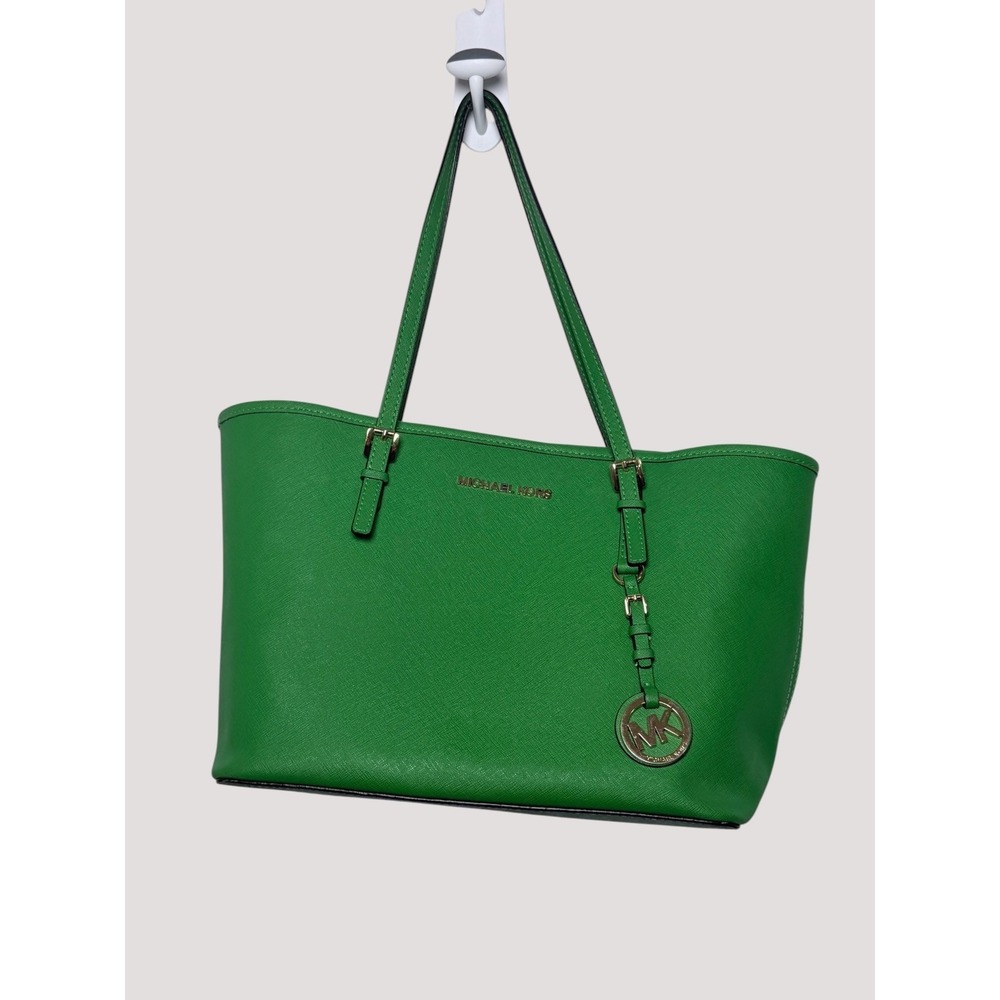Michael Kors Tote Bag Womens Large Green Saffiano Leather Jet Set Travel